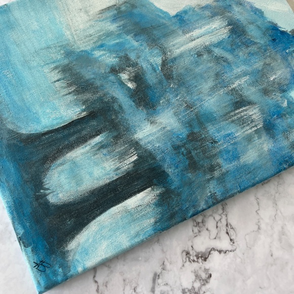 Abstract Cypress Trees Acrylic Painting | 11x14 Canvas | Whispering Blue Canopy - Picture 7 of 8